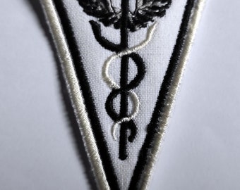 Caduceus b/w ( kundalini energy going up symbol ) - embroidered patch, BUY3 GET4, 3,2 X 2 INCH
