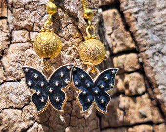 Butterfly earrings - 3 cm. length, with a blue cloth bag