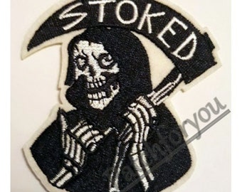 Grim Reaper Biker Skull, Halloween Accessories, witchy, gothic, horror, spooky, Iron On Sew On Patch - embroidered patch, 2,4 X 2,8 INCH