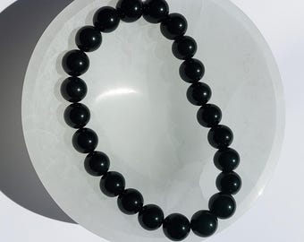 New, Natural Black Obsidian Bracelet 10 mm, Wrist circumference ~ 18 cm. - 20 cm. ( Top protection for Muladhara chakra ).