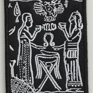 Sumerian tablet, flying disc 2, Enki, Enlil, Utu, Sin, Inanna, Ishtar, Gilgamesh, Gula - embroidered patch, BUY3 GET4, 4 X 3,2 INCH