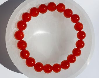 New, Natural Carnelian Bracelet 10 mm, Wrist circumference ~ 18 cm. - 20 cm. ( related with Mars energy ).