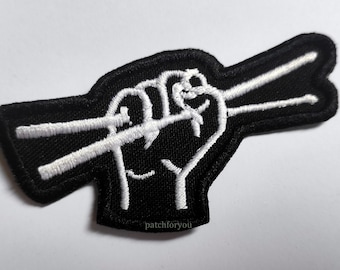 Drummer, drum sticks - embroidered patch, 3,2 X 2,4 INCH