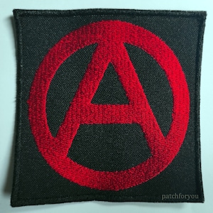 Anarchy symbol red/black - embroidered patch, BUY3 GET4, 3,2 X 3,2  INCH