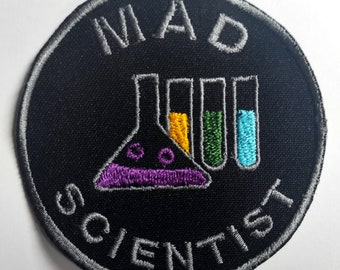 Mad scientist, funny patch, variation 2 - embroidered patch, BUY 3 GET 4, 3,2 X 3,2 INCH