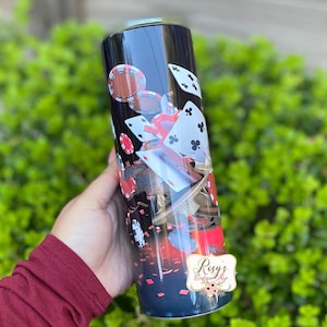 Vaso delgado de 20 oz con diseño de naipes en 3D / Regalos para él / Vaso de casino de 20 oz / Vaso delgado negro de 20 oz / Vasos de 20 oz / Regalos para él