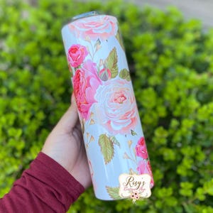 Peony Pink Floral 20oz Tumbler: Stainless Steel Travel Mug