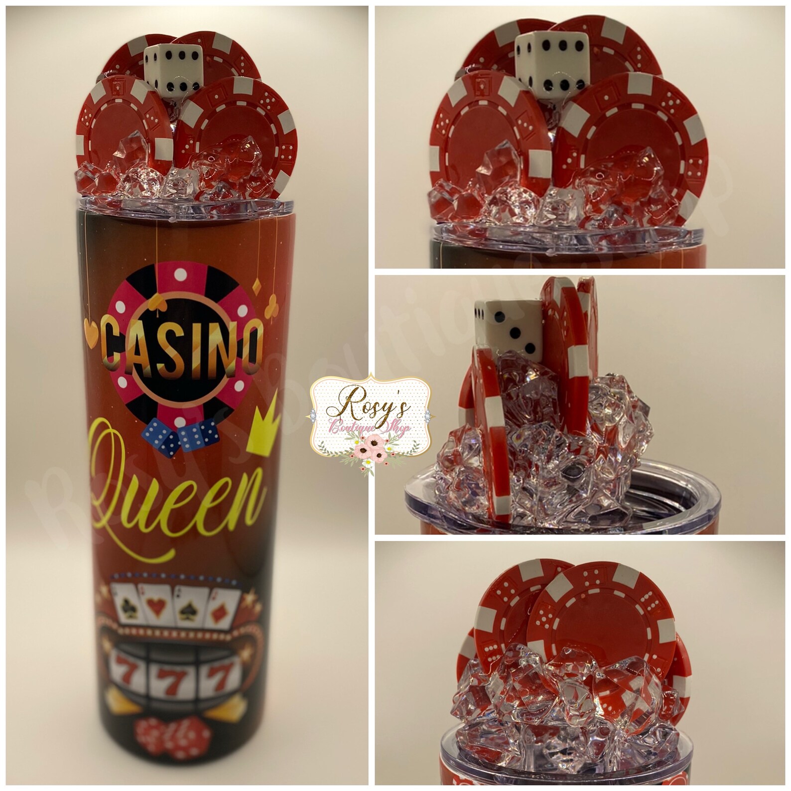 Casino Queen 20oz Skinny Tumbler With Ice Lid Topper 20oz Skinny ...