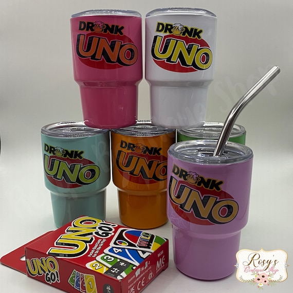 Drink Uno Mini Shot Tumblers Set of 6 3oz Shot Glass Tumblers Mini Tumbler  With Lid and Straw Adults Game Night 