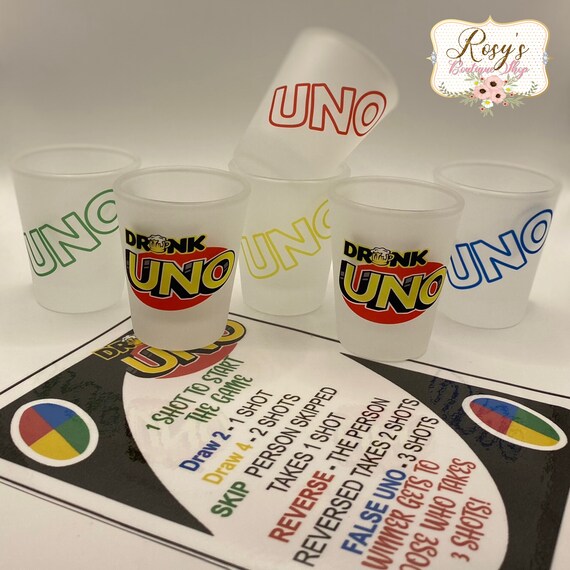 Drink Uno Mini Shot Tumblers Set of 6 3oz Shot Glass Tumblers Mini Tumbler  With Lid and Straw Adults Game Night 