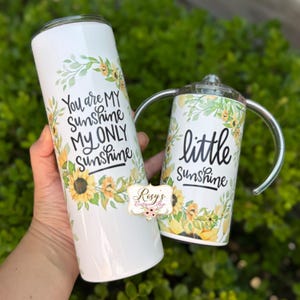 Mommy & Me 20/12oz Tumbler Set, You are My Sunshine My Only Sunshine 20oz Tumbler | Little Sunshine 12oz Sippy Cup | Baby Shower Gifts Girls
