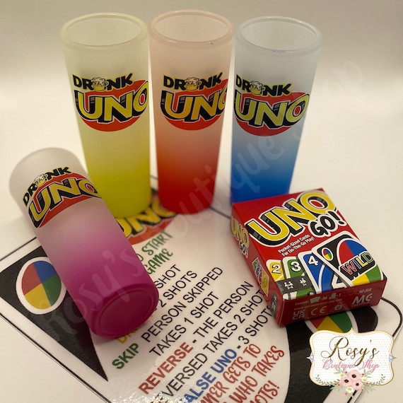 Drink Uno Mini Shot Tumblers Set of 6 3oz Shot Glass Tumblers Mini Tumbler  With Lid and Straw Adults Game Night 