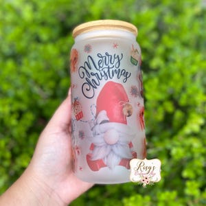 Merry Christmas Santa Gnome 16oz Glass Cup | Santa & Gingerbread Cup | Christmas Iced Coffee Cups | Christmas Gifts