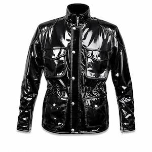 Men’s Black Shiny PVC Vinyl Safari Jacket
