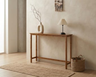 Natural Bamboo Console Table, Slim Entryway Hallway Sofa Table (39.4" L)