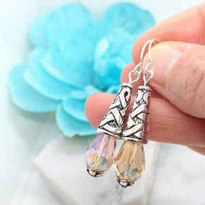 Teardrop Shaped Ladies Crystal Dangle Earrings, Sterling Silver Bridal Drop Earrings, Gifts For Her, Dainty Dangle Earrings