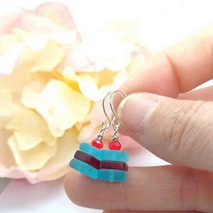 Blue Red Sea Glass Earrings, Ocean Lover Gift Minimalist Dainty Gift For Her Sterling Silver Handmade Jewelry, Beach Wedding