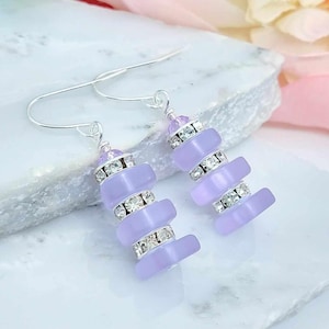 Purple Sea Glass Earrings, Sea Glass Dangle Earrings, Seaglass Drop Earrings, Dainty Purple Earrings, Silver Sea Glass Jewelry, Glass Drops