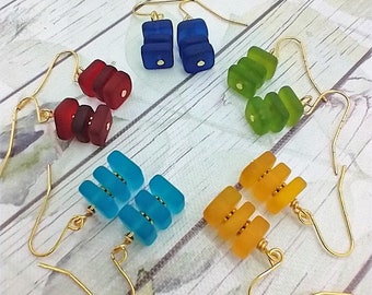 Dainty Sea Glass Gold Dangle Earrings: Beach Wedding Jewelry