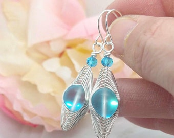 Blue Glowing Earrings Minimalist Style Gift For Her Dangle Earrings Drop Earrings Blue Jewelry Dainty Earrings Drop Earrings Bridal Jewelry