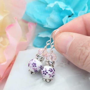 Lilac flower earrings, Dangle Earrings, Lilac Crystal Earrings, Light Purple Earrings for Wedding, Purple Flower Earrings, Summer Earrings