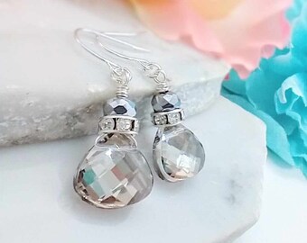 Crystal Teardrop Dangle Earrings: Sterling Silver Bridal Jewelry Set