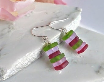 Sea Glass Dangle Earrings: Sterling Silver, Beachy Jewelry