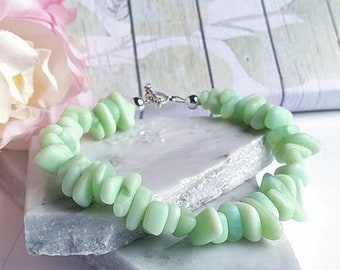 Mint Green Sea Glass Beach Strand Silver Bracelet, Beach Fashion, Beach Lover's Gift, Beach Wedding