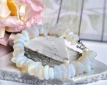 Opal Moonstone Sea Glass Beach Strand Silver Bracelet, Beach Fashion, Beach Lover's Gift, Beach Wedding