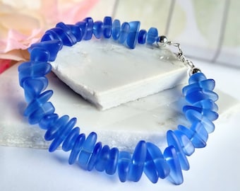 Cobalt Blue Sea Glass Beach Strand Silver Bracelet, Beach Fashion, Beach Lover's Gift, Beach Wedding