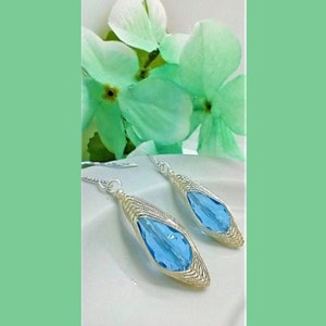 Teardrop Shaped Wire BraidedArtisan Crystal Earrings, Herringbone Glass Modern Jewelry- .925 Sterling Silver Drop Earrings, Wrapped Jewelry