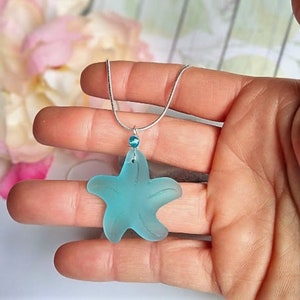 Starfish Sea Glass Necklace-Seaglass- Silver Snake Chain 18 Inch-Beach Charm-Ocean Lover-Gift For Her