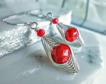Mini Wire Wrapped Dangle Earrings | Handmade Wire Crystal Jewelry | Cute Glass Earrings | Hypoallergenic and Lightweight Earrings