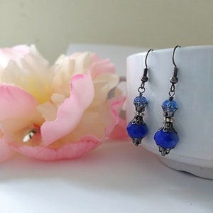 Vintage Navy Blue Dangle Earrings, Dark Blue Drop Earrings, Something Blue Jewelry, Antique Blue Earrings, Boho Style Cobalt Earrings