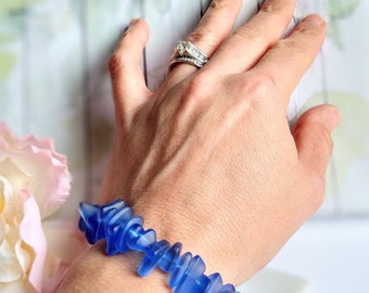 Cobalt Blue Sea Glass Bracelet: Sterling Silver Beach Wedding Jewelry