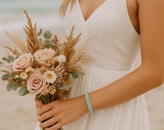 Aqua Sea Glass Bracelet • Seaglass Jewelry Gift • Frosted Beaded Bracelet • Handmade Beach Jewelry • Coastal Boho Everyday Style