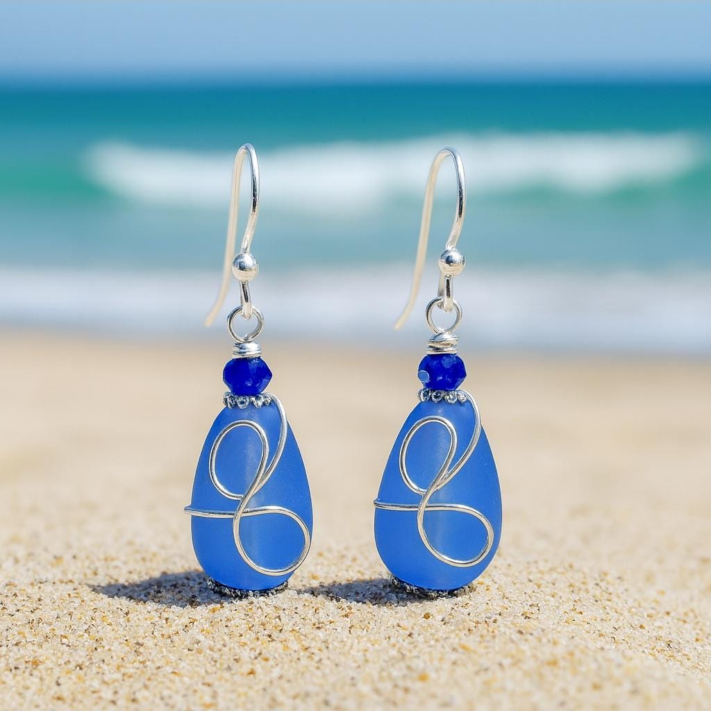 Blue Earrings, Sea Glass Earrings, Sterling Silver Dangle Earrings, Sea Glass Jewelry, Beach Dichroic Glass Jewelry, Dangle & Drop Earrings