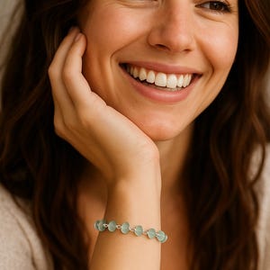 Frosted Aqua Sea Glass Bracelet • Coastal Silver Jewelry • Lightweight Everyday Bracelet • Beach Inspired Gift image 7