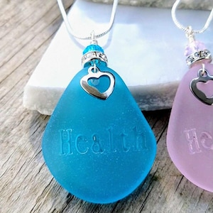 Collar de vidrio marino, regalo para ella, collar inspirador de salud, collar con mensaje de sanación personal, regalo de aliento para tiempos difíciles