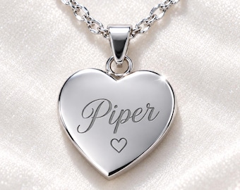 Personalized Name Necklace, Engraved Heart Necklace, Custom Silver Pendant, Gift for Mom Daughter Wife, Initial or Date Jewelry