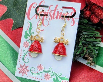 Rood geëmailleerde kerstbeloorbellen, hangsieraden voor de feestdagen