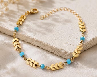 Turquoise Gold Arrow Bracelet, Southwestern Jewelry, Desert Inspired Bracelet, Boho Western Jewelry, Arizona Style Gift for Her, Adjustable