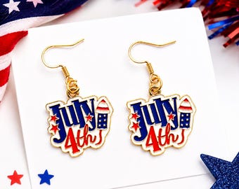 July 4th Earrings, Patriotic Earrings for Women, Fourth of July Jewelry, Red White Blue Earrings, Independence Day Accessories