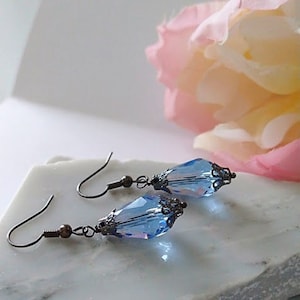 Stylish Teardrop Earrings In Blue and Gray, Gift Idea, Sapphire Drop Earrings, Blue Crystal Dangle Earrings, Blue Bridesmaid Earrings