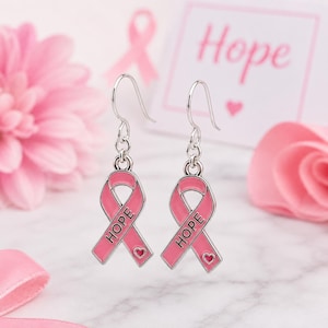 Breast Cancer Awareness Jewelry Set, Pink Ribbon Necklace and Earrings, Hope Jewelry, Survivor Gift, Cancer Warrior Gift, October Awareness image 7