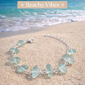 Frosted Aqua Sea Glass Bracelet • Coastal Silver Jewelry • Lightweight Everyday Bracelet • Beach Inspired Gift image 6