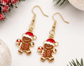 Lebkuchen Keks Ohrringe, Weihnachtsohrringe, Urlaub Schmuck, Lebkuchen Mann baumeln Ohrringe, Strumpf Stuffer Geschenk, Wichtelgeschenk
