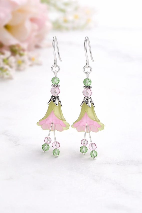 Boucles D'oreilles Pendantes Charlestone - Cristaux Multicolores (rose, Bleu, Vert) - Doré - Neuves