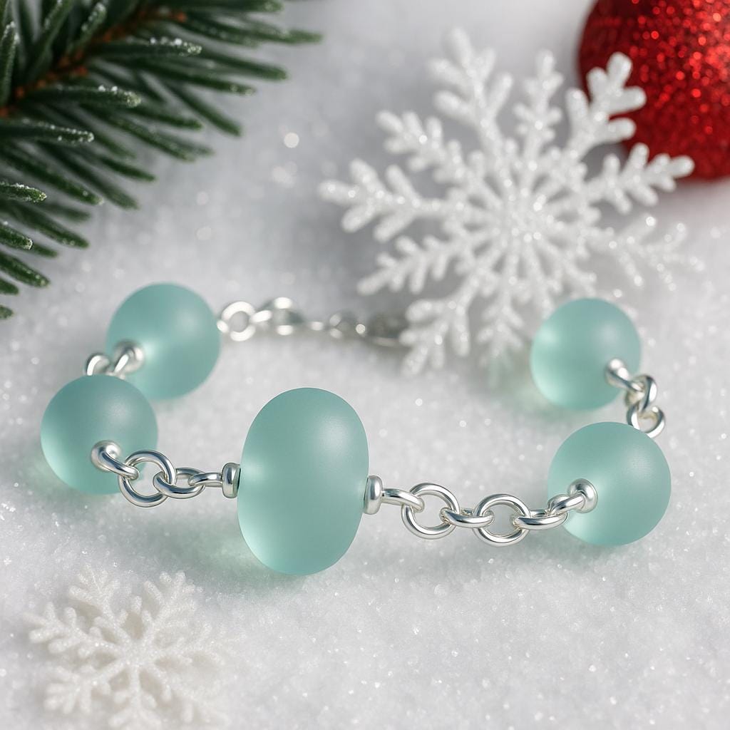 Elegant Craftsanship In 14 Sterling Silver Bead Bracelet For - Foto 6