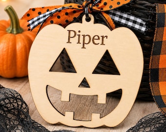 Personalized Boo Basket Tag, Halloween Name Tag, Wooden Pumpkin Tag, Trick or Treat Bag Tag, Custom Kids Halloween Gift